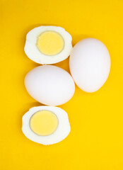 whole eggs and boil egg isolated on background.