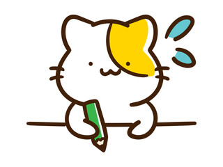焦って勉強するかわいいねこのデフォルメイラスト
