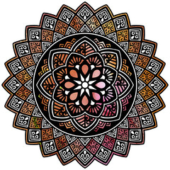 マンダラアート(植物、花、曲線、インクアート模様)