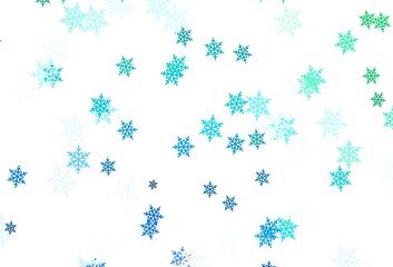 Light Green vector background with xmas snowflakes, stars.