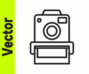 Black line Photo camera icon isolated on white background. Foto camera. Digital photography. Vector