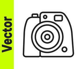 Black line Photo camera icon isolated on white background. Foto camera. Digital photography. Vector
