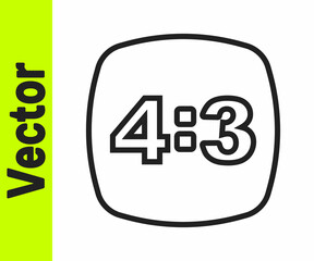 Black line Photo frame 4-3 icon isolated on white background. 16-9 photo size. Camera sensor size. Vector