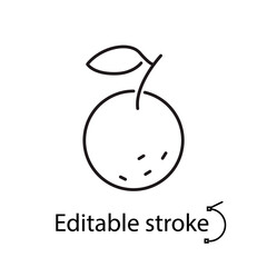 Orange outline icon. Tangerine item. Citrus fruit. Casino idea. Editable stroke. Isolated vector stock illustration