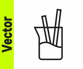 Black line Laboratory glassware or beaker icon isolated on white background. Vector