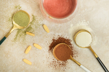 Various sources of nutrients. Dietary or nutritional supplements  for skin, joints, guts and general health. 