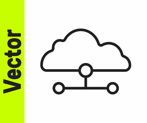 Black line Network cloud connection icon isolated on white background. Social technology. Cloud computing concept. Vector