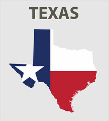 Map and flag of the state of America. Texas, USA.