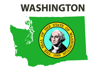 Map and flag of the state of America. Washington, USA.