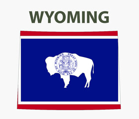 Map and flag of the state of America. Wyoming, USA.