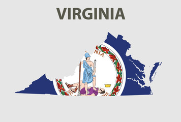 Map and flag of the state of America. Virginia, USA.