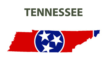 Map and flag of the state of America. Tennessee, USA.