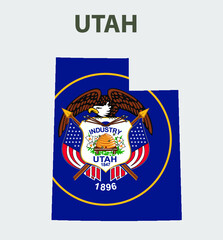 Map and flag of the state of America. Utah, USA.