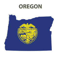 Map and flag of the state of America. Oregon, USA.