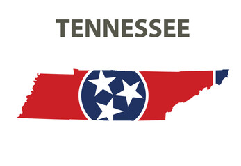 Map and flag of the state of America. Tennessee, USA.