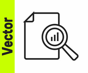 Black line Document with graph chart icon isolated on white background. Report text file icon. Accounting sign. Audit, analysis, planning. Vector