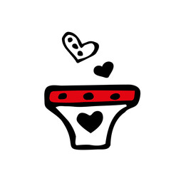 doodle cartoon drawing briefs underwear with heart symbol
