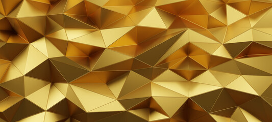 Gold metal wall low poly background 3d render