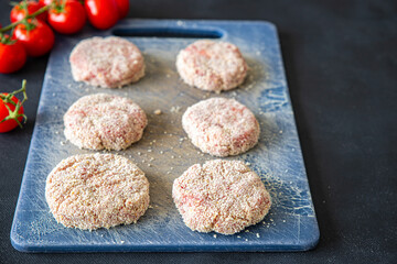 raw cutlet meat fresh cutlets healthy meal food snack on the table copy space food background rustic