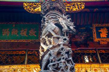 China, Tradition, Religion, Belief. Taiwan, historic site, Longshan Temple, Dragon Pillar
