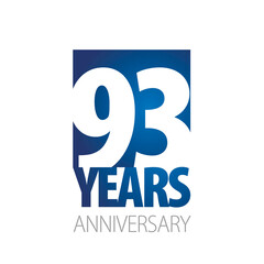 93 Years Anniversary negative space numbers blue white logo icon banner