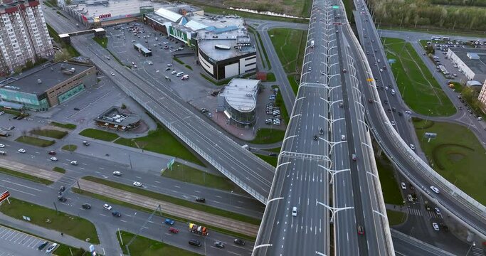 Flying over a car interchange