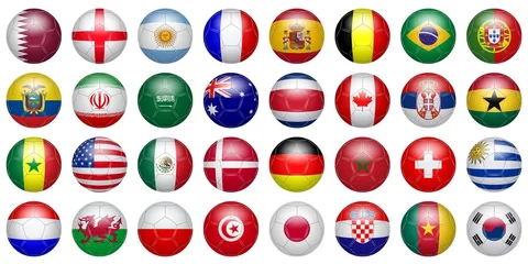 Fotobehang Soccer balls in the colors of different countries on a white background © Regormark
