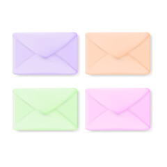 Vector set of 3D envelopes, letters, receiving mail, message, congratulations