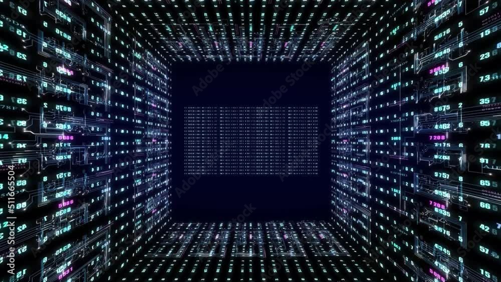 Wall mural technological abstract futuristic background moving in big data matrix digital cyberspace