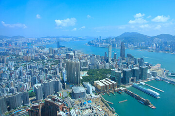 Fototapeta na wymiar Magnificent View of Victoria Harbor on a Sunny Day in Hong Kong