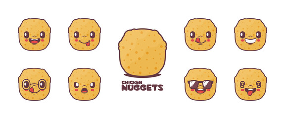 cute chicken nuggets cartoon. food vector illustration. icon, emoticons, cartoons