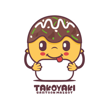 takoyaki cartoon mascot with blank board. japanese food vector illustration