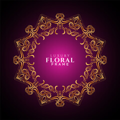 Beautiful golden frame design purple background