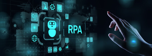 Obraz na płótnie Canvas RPA Robotic process automation innovation technology concept on virtual screen.