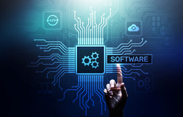 Software development and business process automation, internet and technology concept on virtual screen.