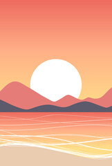 背景イラスト_海の風景_夕日