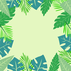Fototapeta na wymiar group of green leaf frames on a green background. Vector illustration.