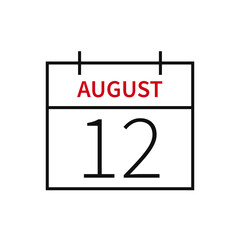 Calendar with date 12 august, line icon month name and date. Flat vector illustration for UI graphic design.