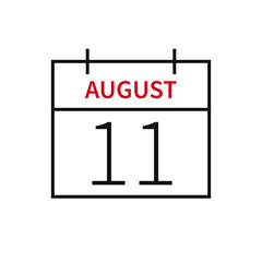 Calendar with date 11 august, line icon month name and date. Flat vector illustration for UI graphic design.