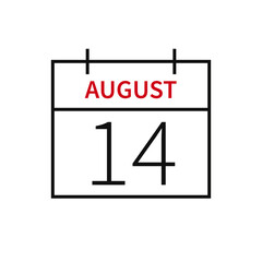 Calendar with date 14 august, line icon month name and date. Flat vector illustration for UI graphic design.