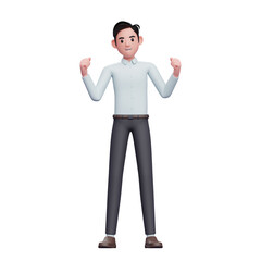 excited young businessman doing winning gesture, 3D render businessman character illustration