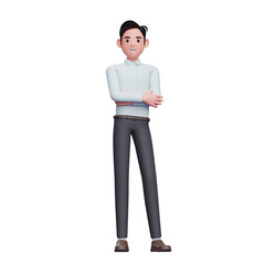 businessman chill Posing With Crossed Arms, 3D render businessman character illustration