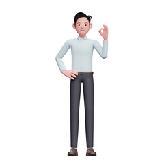 Businessman give ok finger, 3D render businessman character illustration