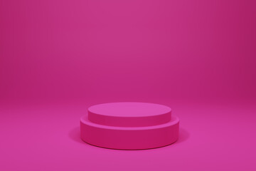 3D rendering pink colour minimal concept cylinder pedestal or podium for product display on empty background. 3D mockup illustration