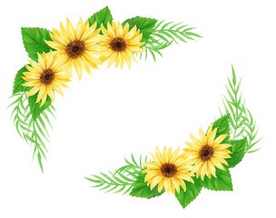 Realistic sunflower corner frame drawn with digital watercolor