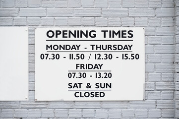 Business shop opening and closed times in hours and days