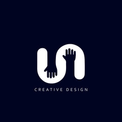 Letter UN Hug Logo Design. Two Hands Hugging Letter U and N. UN hug Icon.