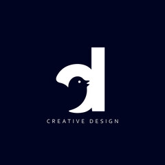 Letter D Bird Logo Design, A Bird Incorporated into Letter D.