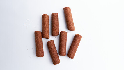 Crispy stick chocolate cake isolated on a white background