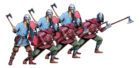 Viking attack. Medieval knights illustration.  Vikings.	